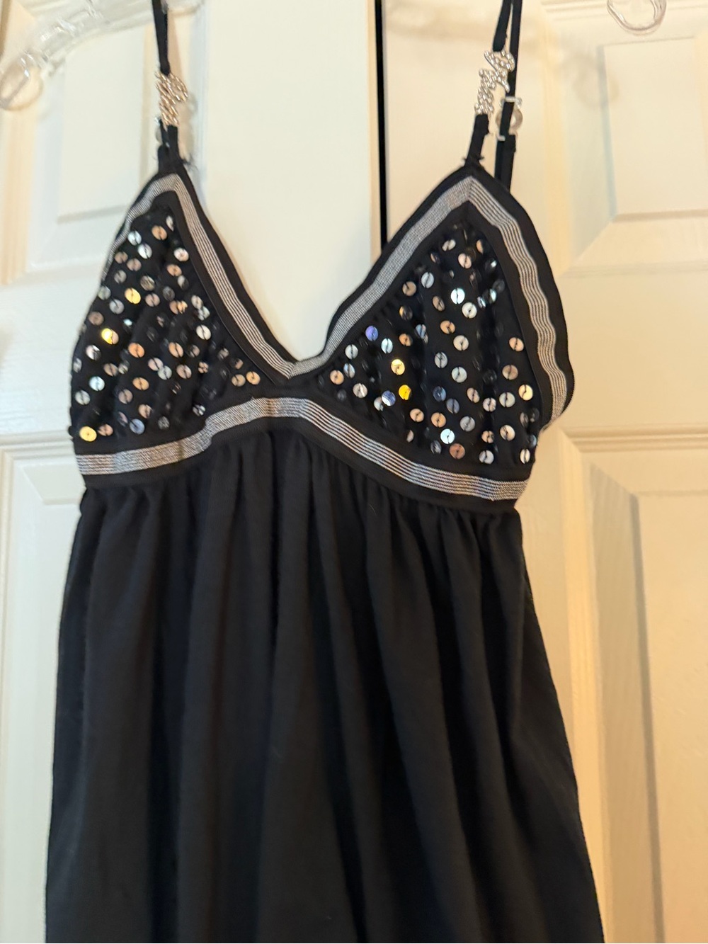 Black Sequin-Embellished Spaghetti Strap Dress